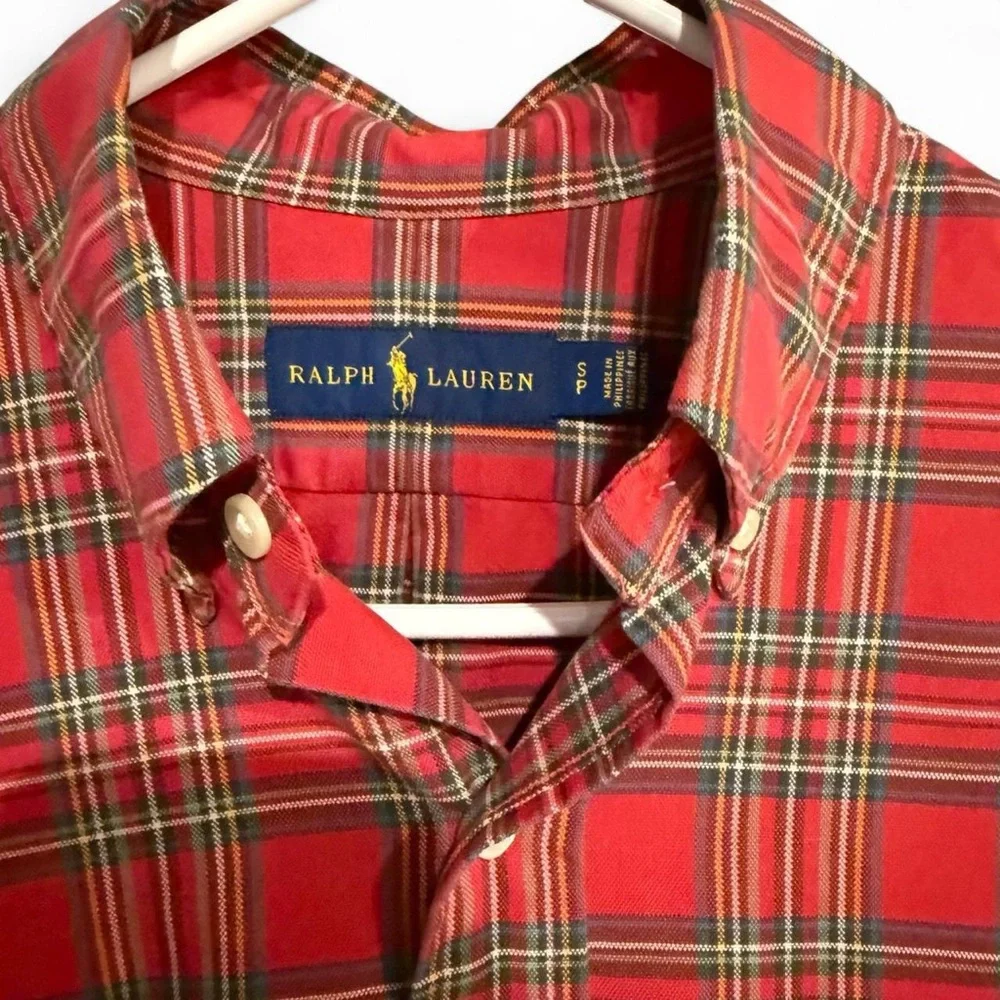 Ralph Lauren Red and Green Plaid Button Up Long Sleeve Shirt Size S